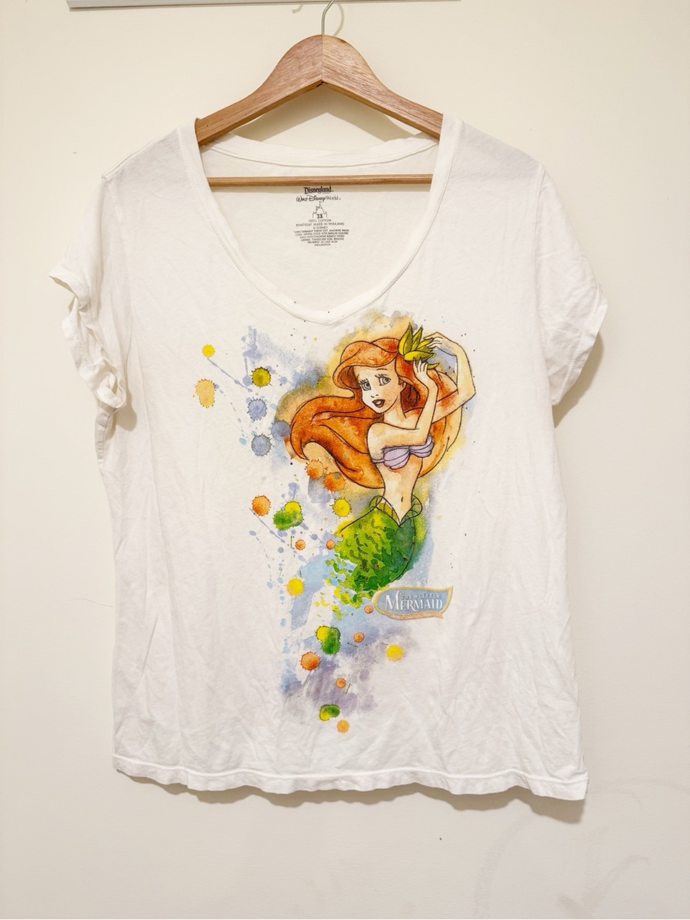 Disney White V-Neck Ariel The Little Mermaid Graphic Tee